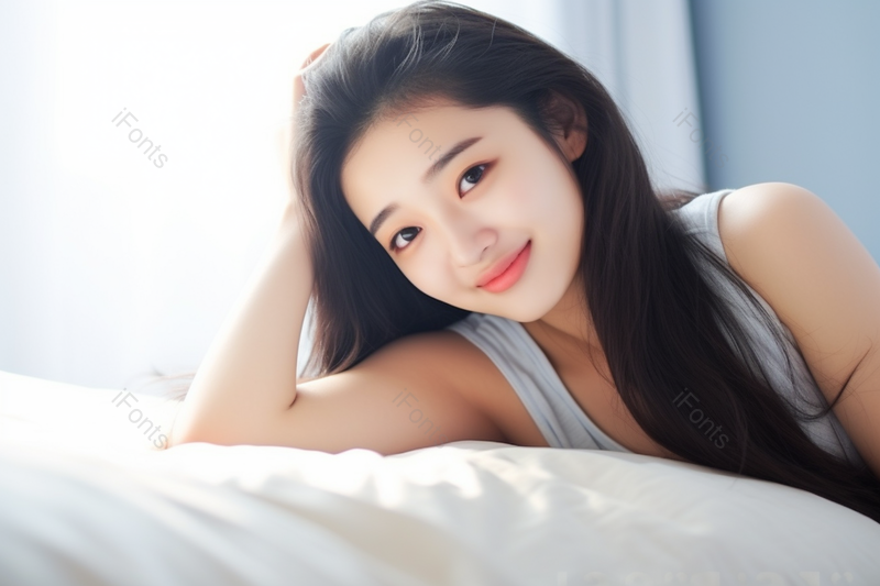 青春女孩在床上休息,高清,摄影图,摄影图片,图片大全,摄影图免费下载